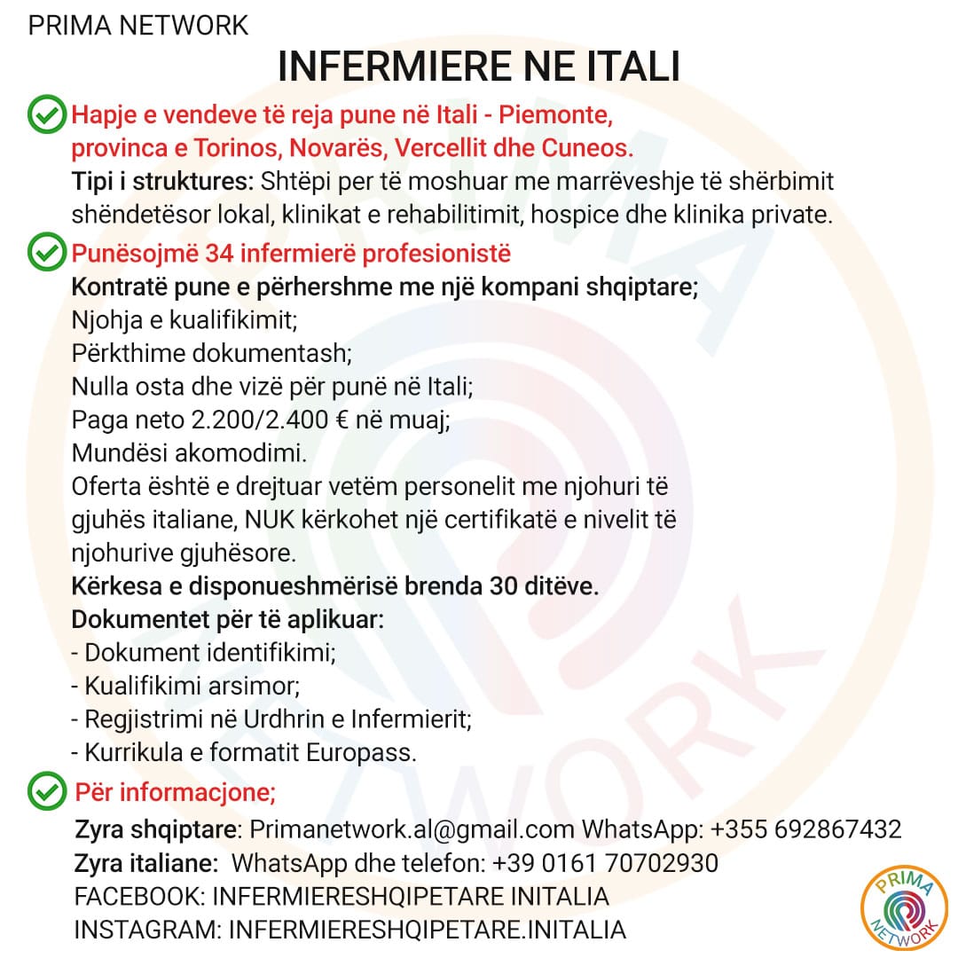Infermiere per ne Itali (Torino, Novara, Vercelli dhe Cuneo)
